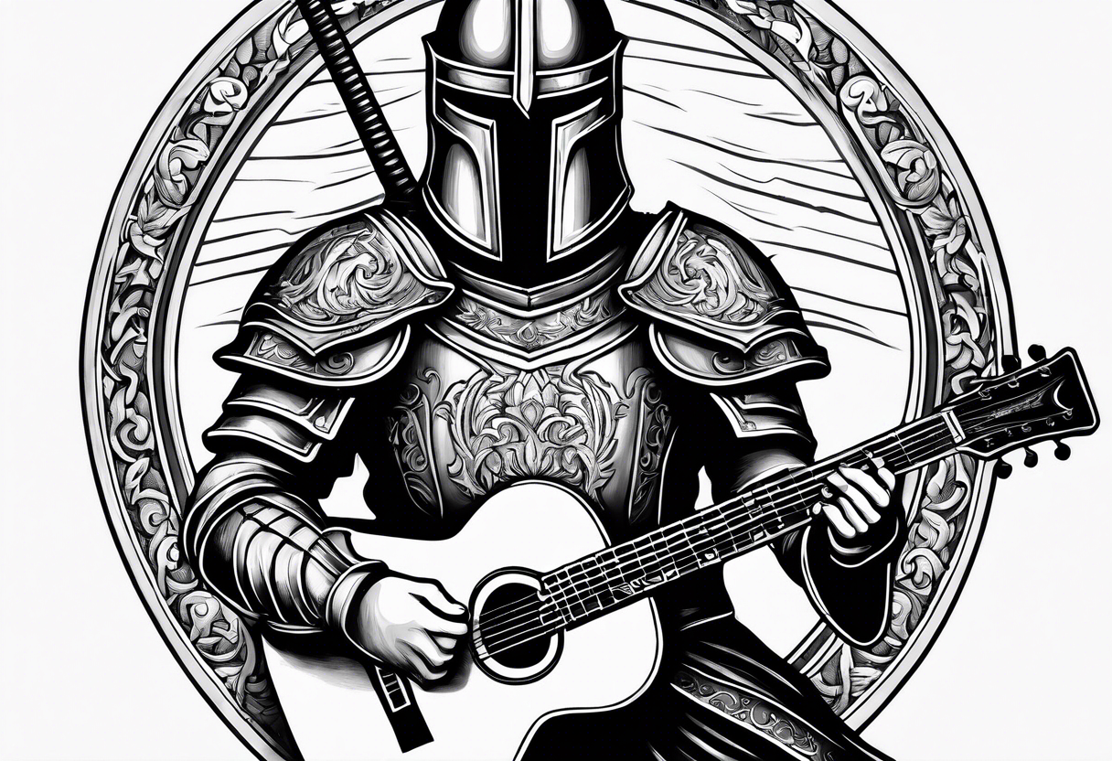 Armor of God knight holding sword and Taylor 
acoustic 
guitar tattoo idea