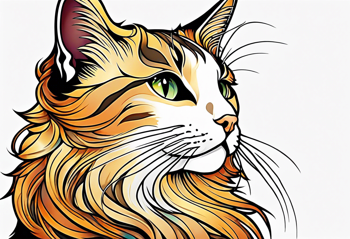 Art nouveau calico cat tattoo idea