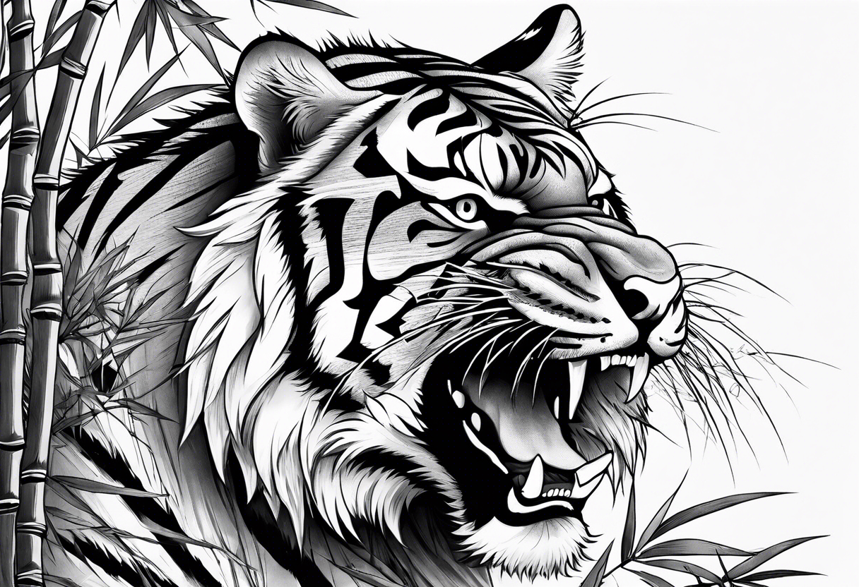 snarling Tiger in bamboo forest tattoo idea