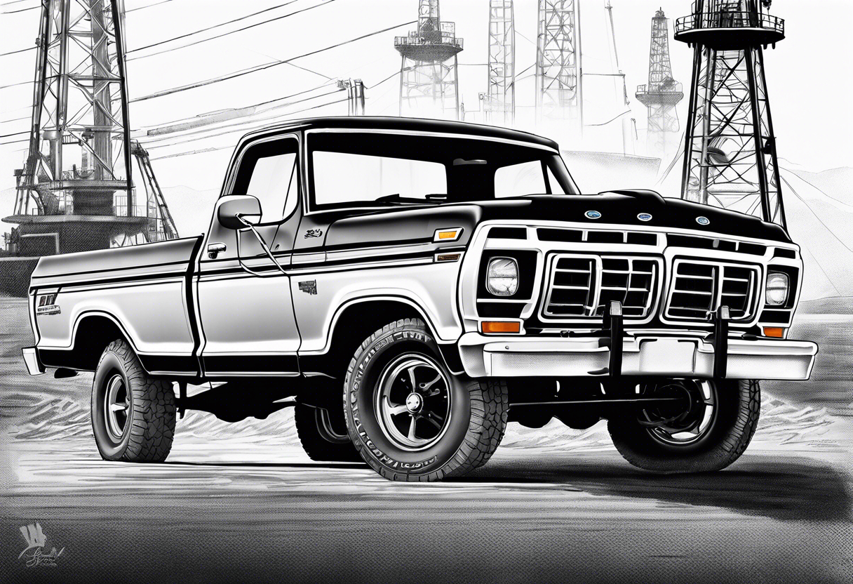 1974 ford f-100 in front of oil rig tattoo idea