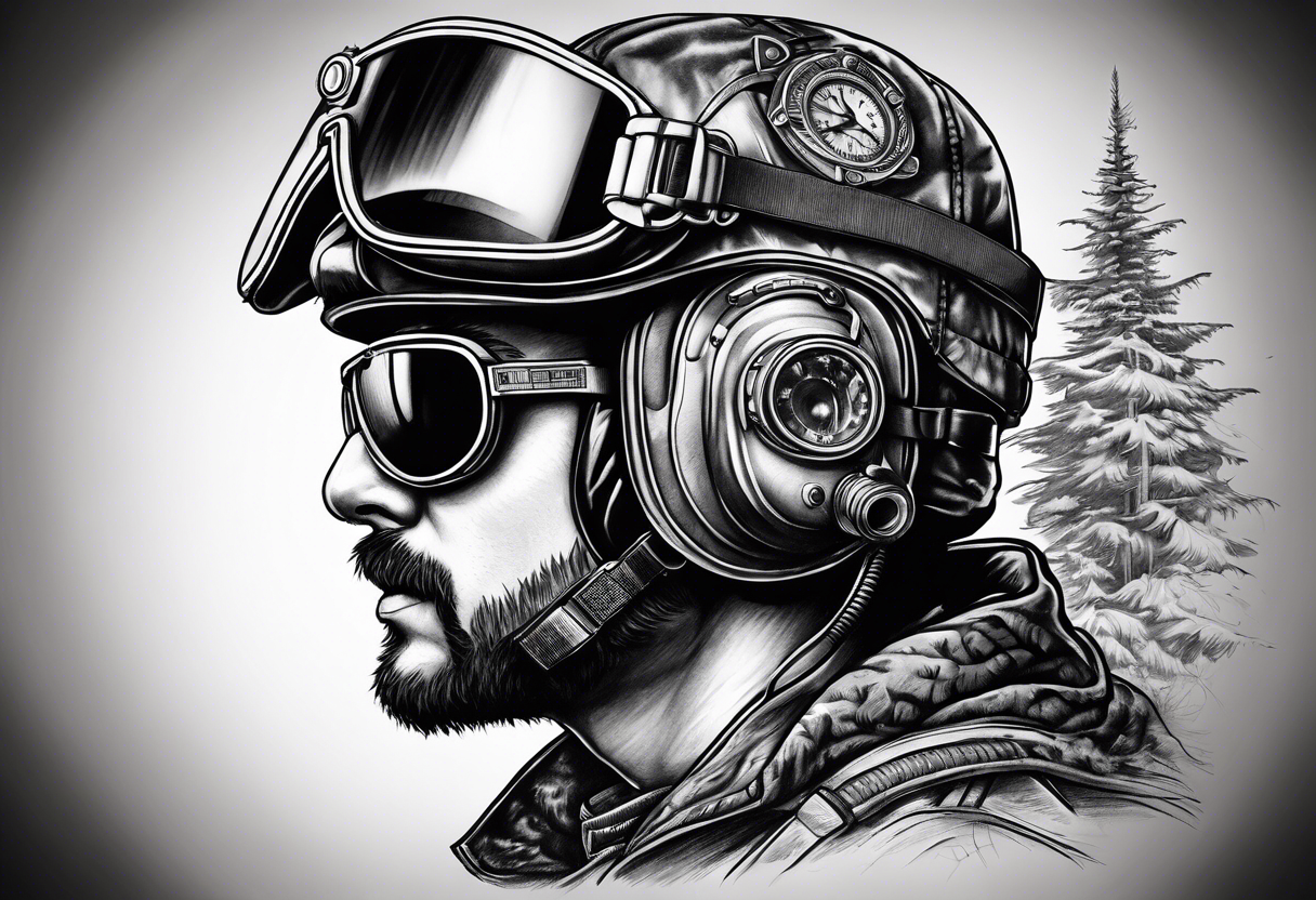 a helicopter pilot wearing night vision goggles tattoo idea