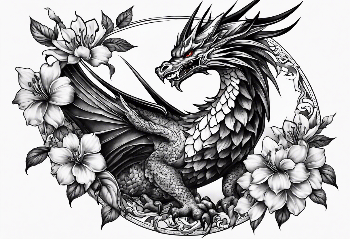 Drachen mit Kirschblüten tattoo idea