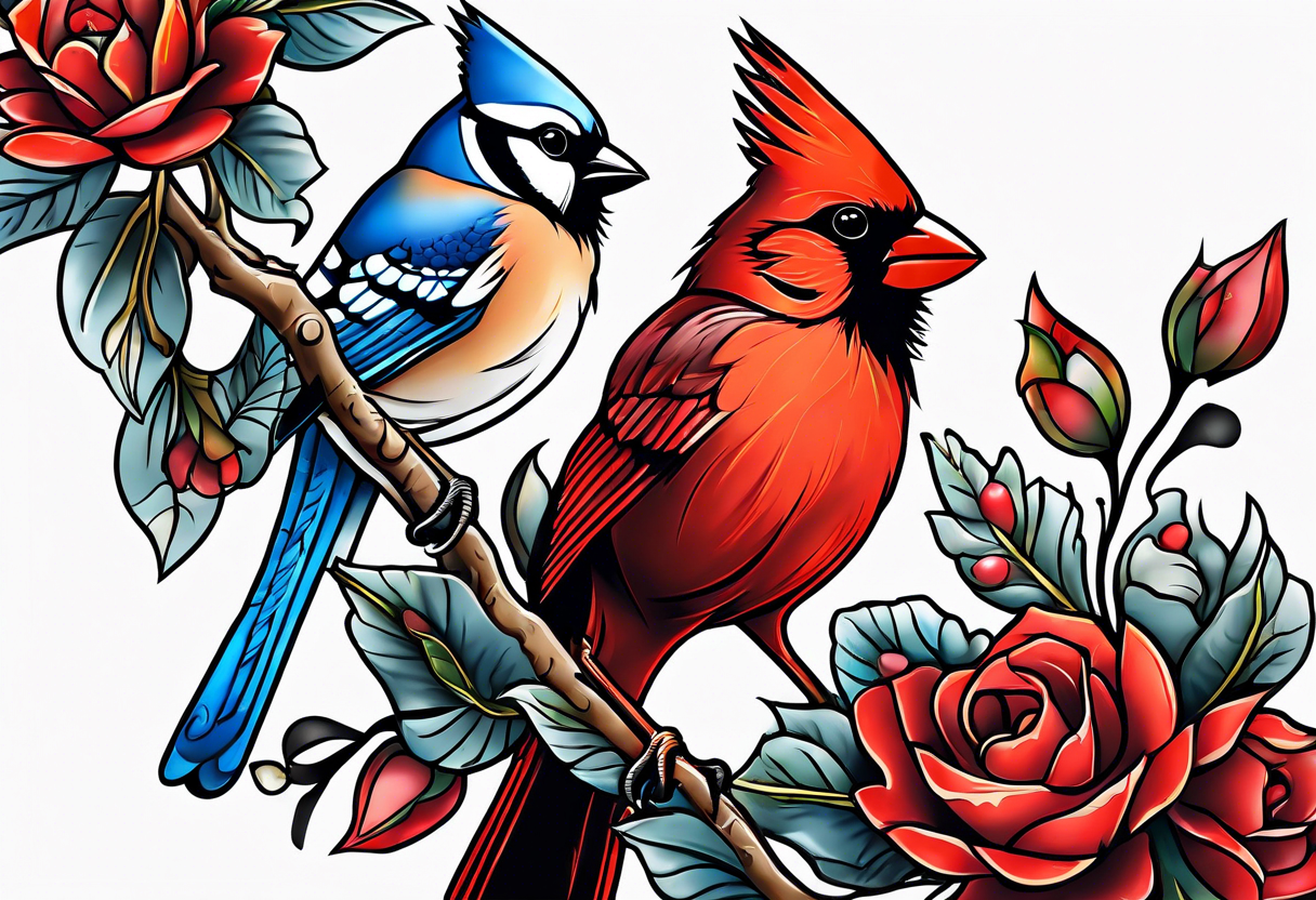 Cardinal and blue jay tattoo idea