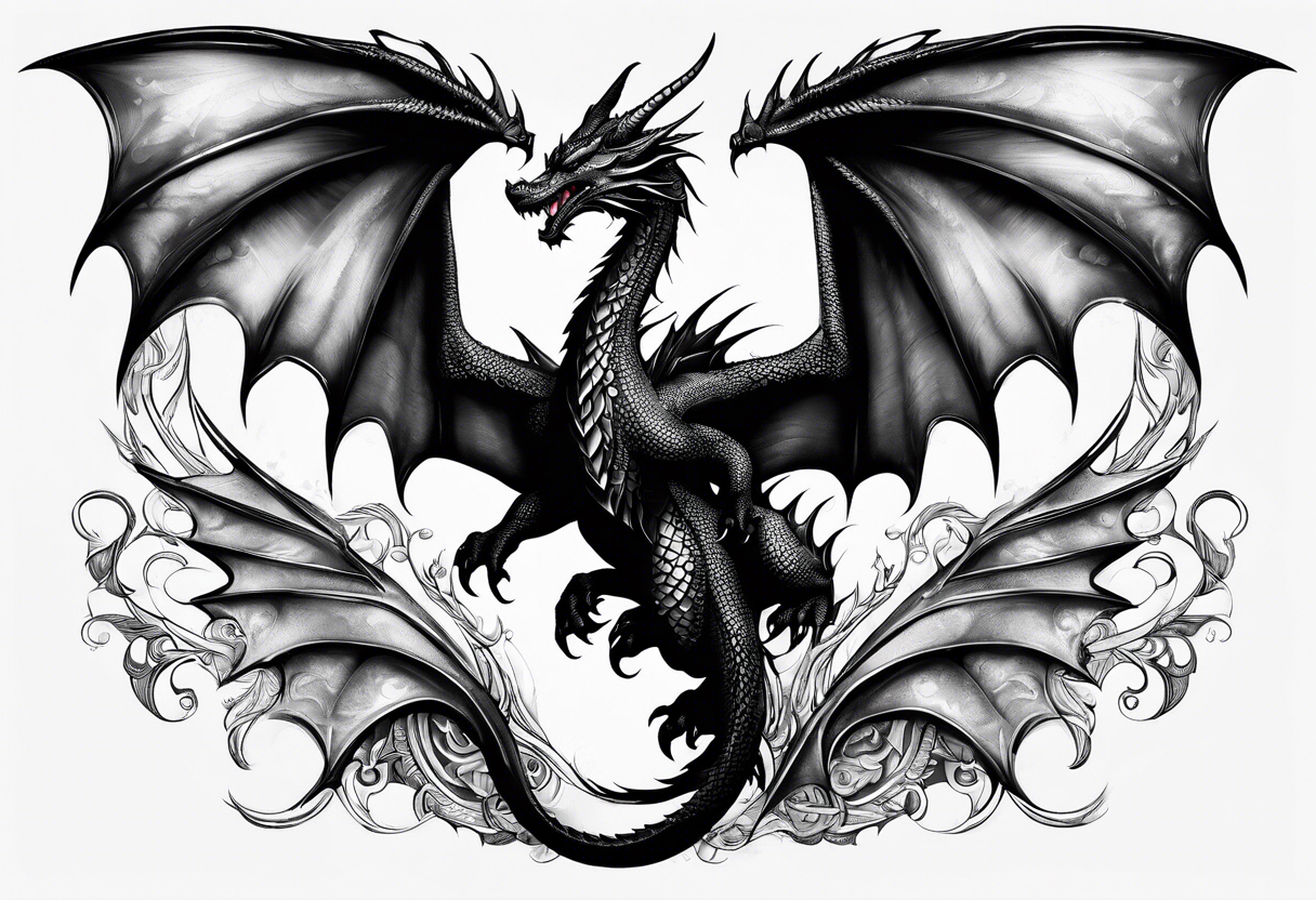 Family of five dragons, Mother dragon wings spread tattoo idea