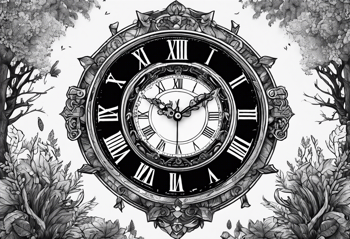 clock, time, forest, underground, grave, crypto tattoo idea