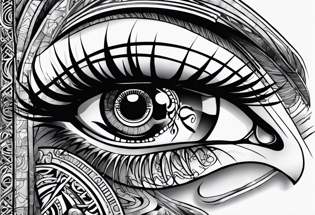 girl with eye of horus behind hierogliphlic wall tattoo idea