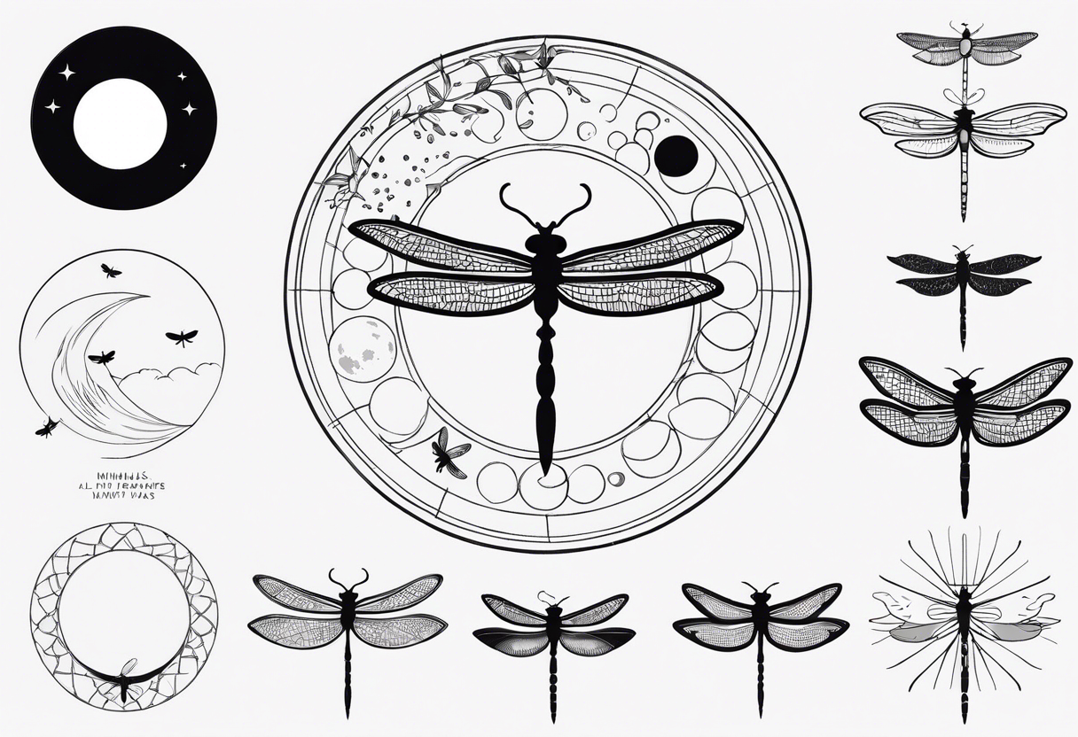 - all Moon phases with small dragonfly vertical, tattoo idea