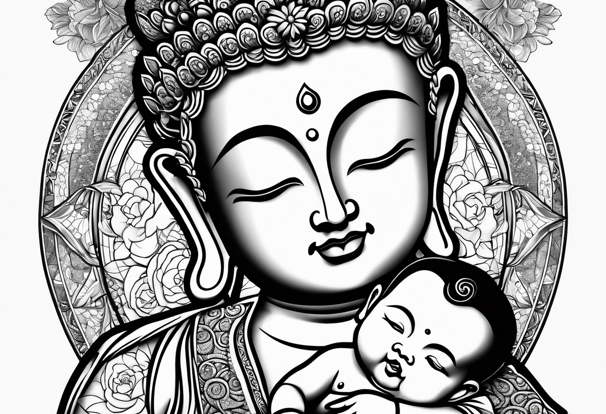 Buddha carrying Buddha baby tattoo idea