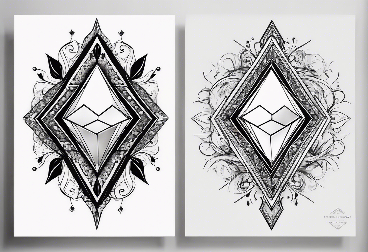 simple line tattoo of elongated diamond split down the middle vertically into 2 mirror image shapes tattoo idea