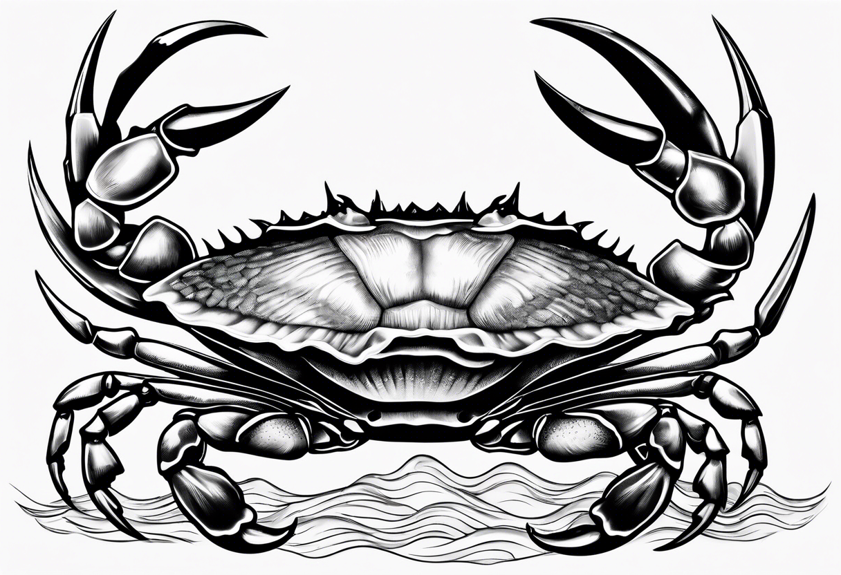 A blue crab claw and scallop seashell tattoo idea