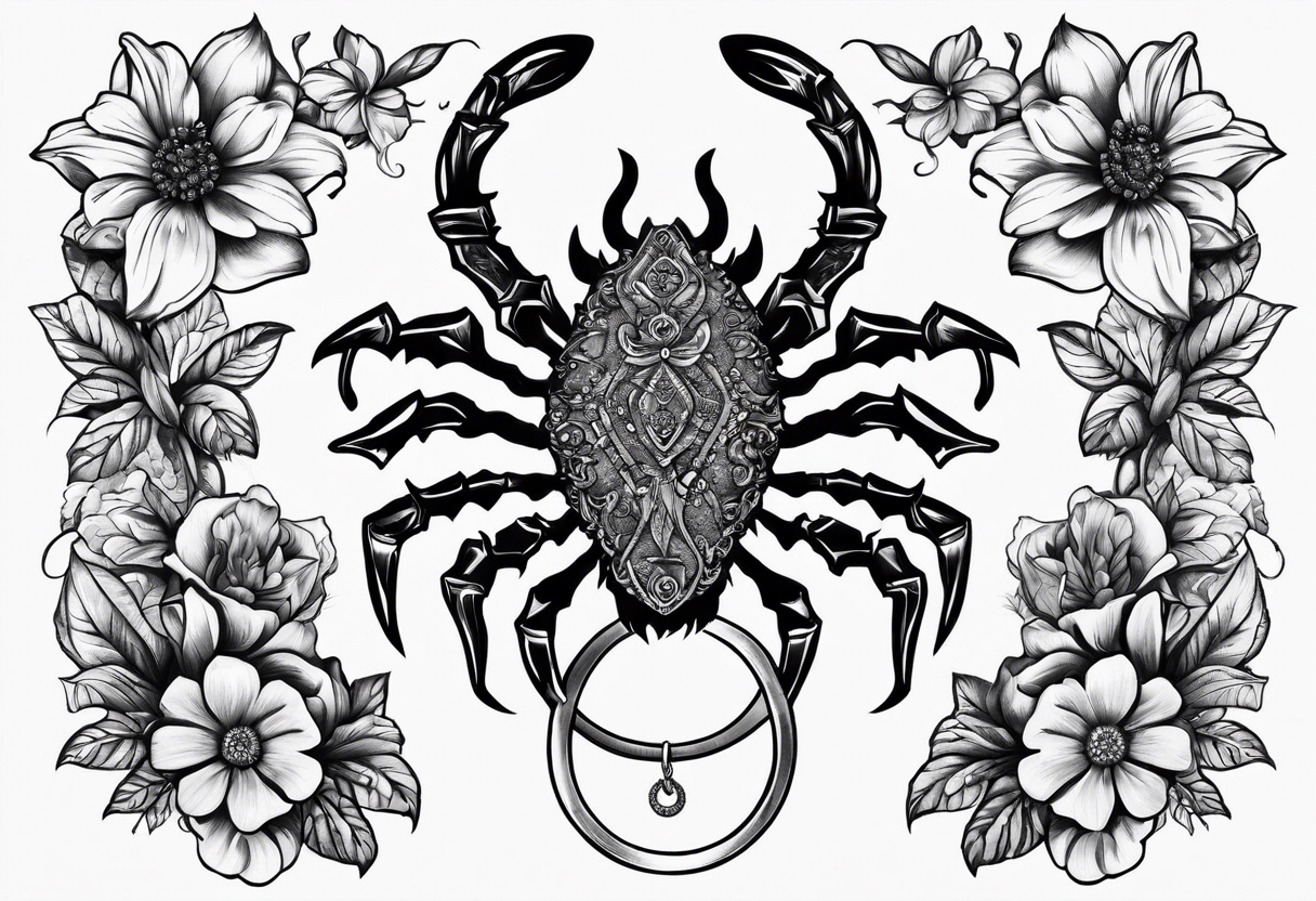 Horseshoes, flowers, and tarantulas tattoo idea