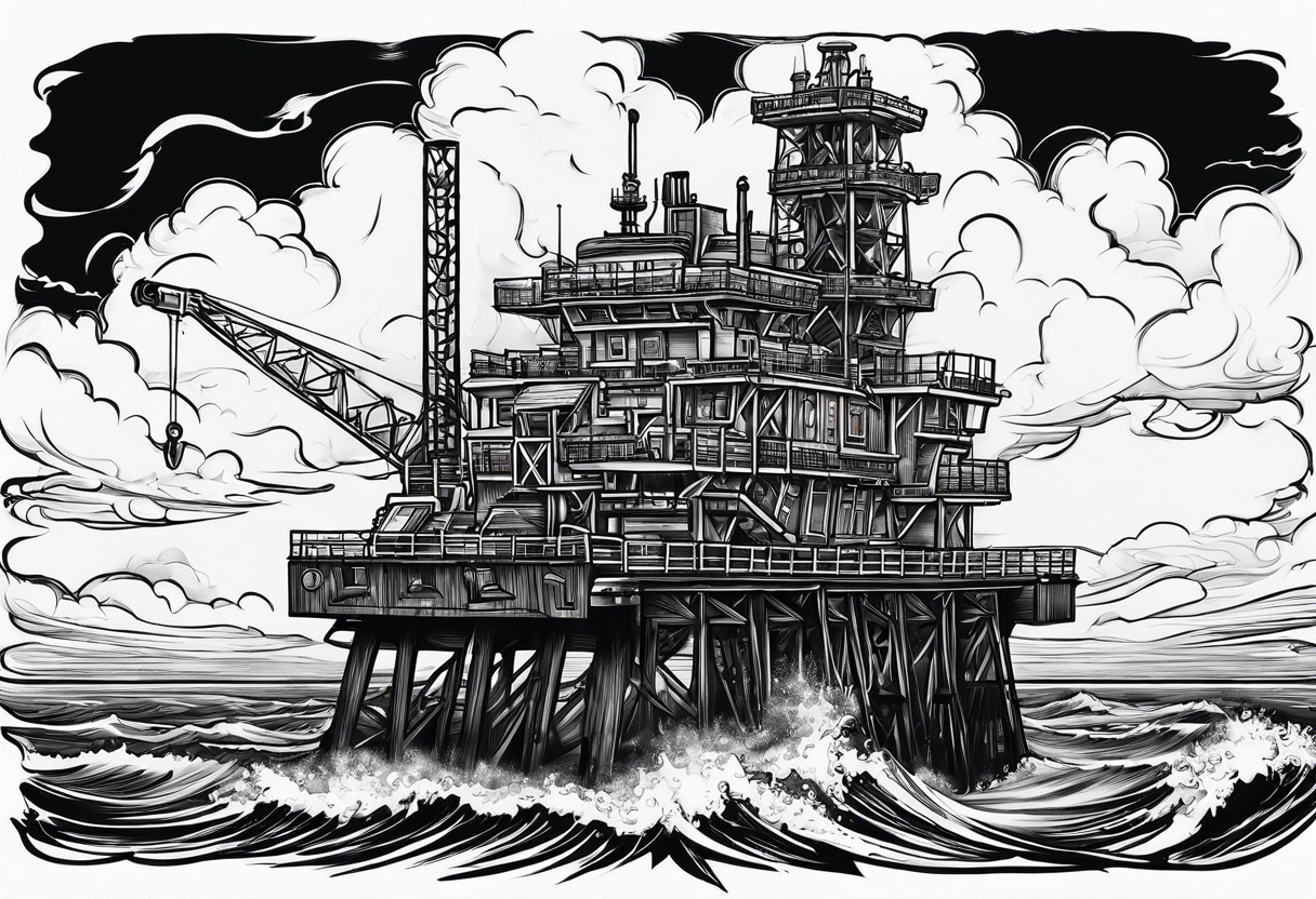 Texas,  oil rig,  flames tattoo idea