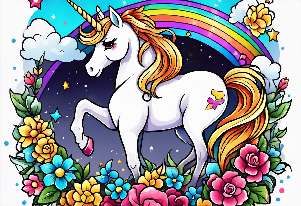 Rainbow unicorn anime kawaii cute tattoo idea