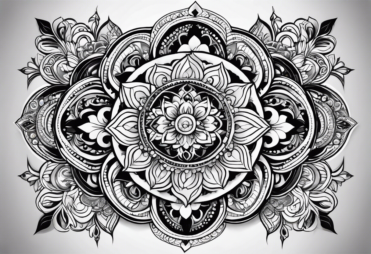 An elaborate mandala design incorporating religious symbols and patterns tattoo idea