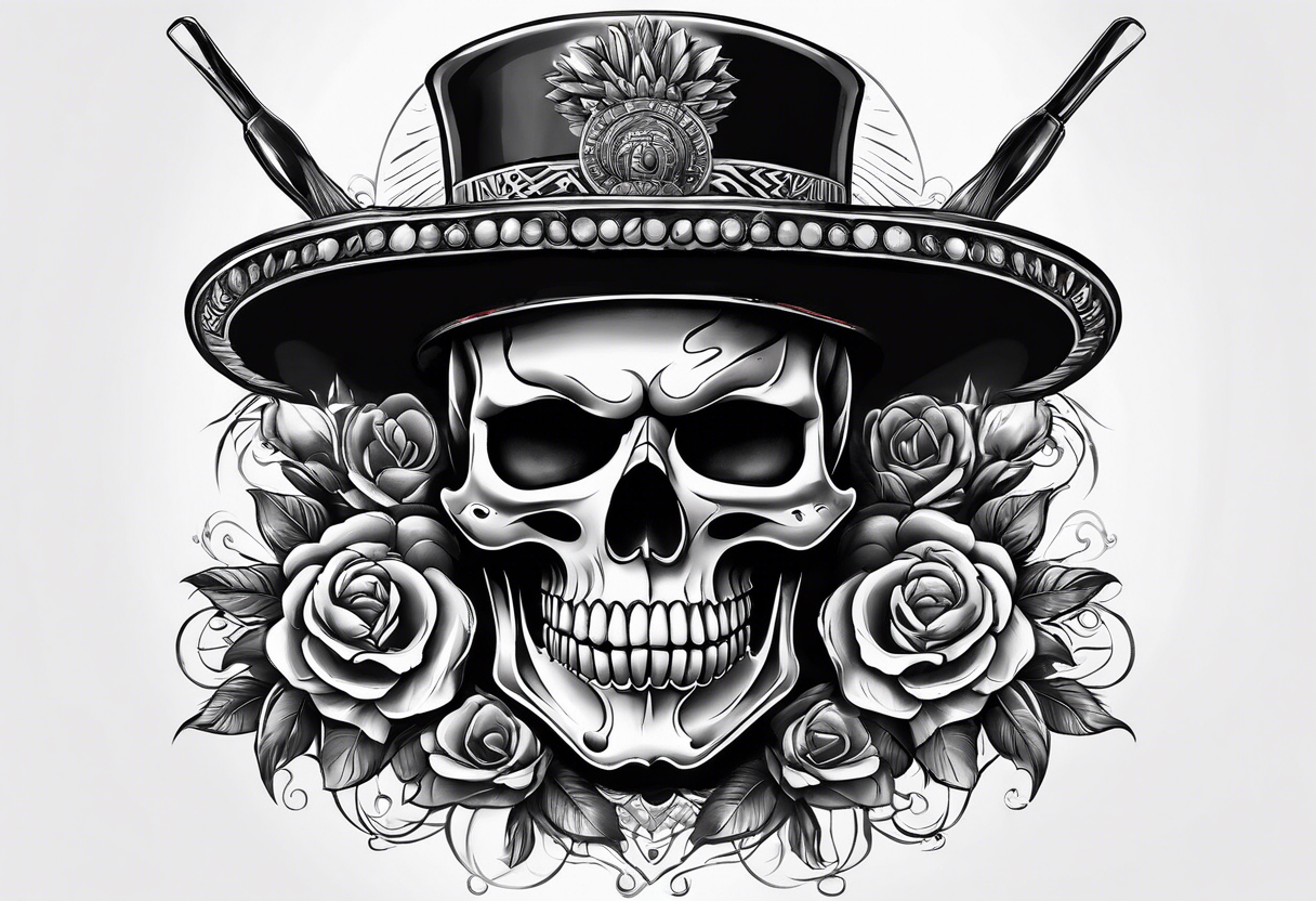 Mexican soldier skull with paint brushes tattoo idea