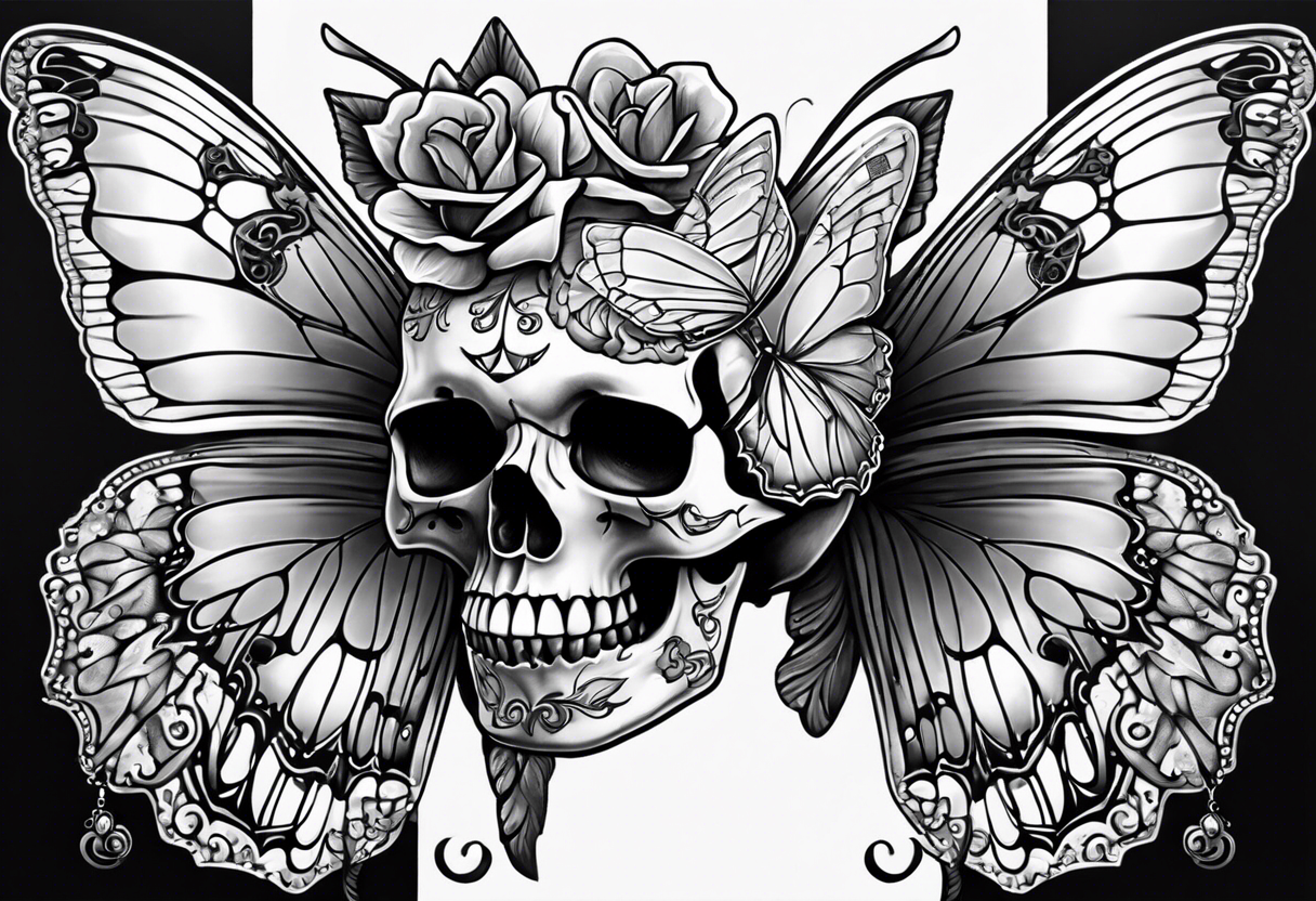 Skull bones butterfly on neck tattoo idea