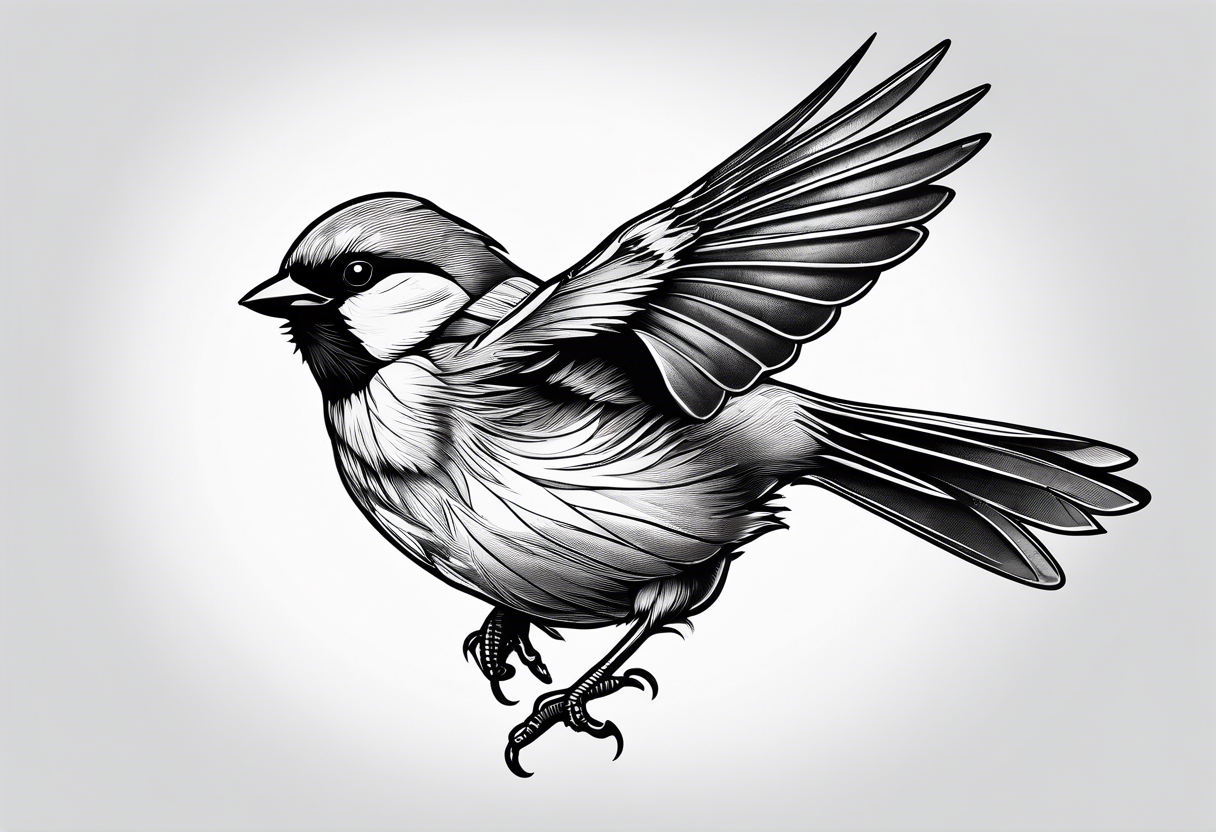 Detailed fine line flying
 sparrow tattoo tattoo idea