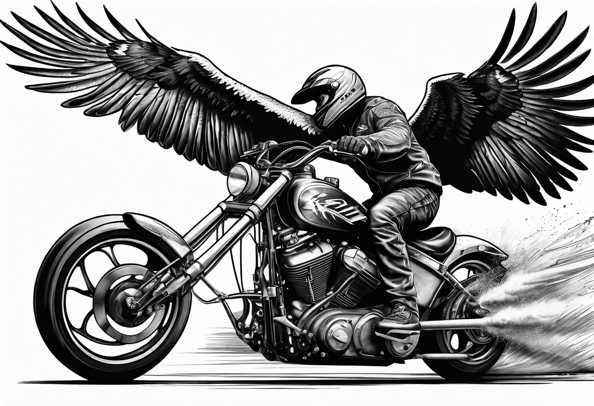 motorcycle speedway rider with an eagle flying over tattoo idea