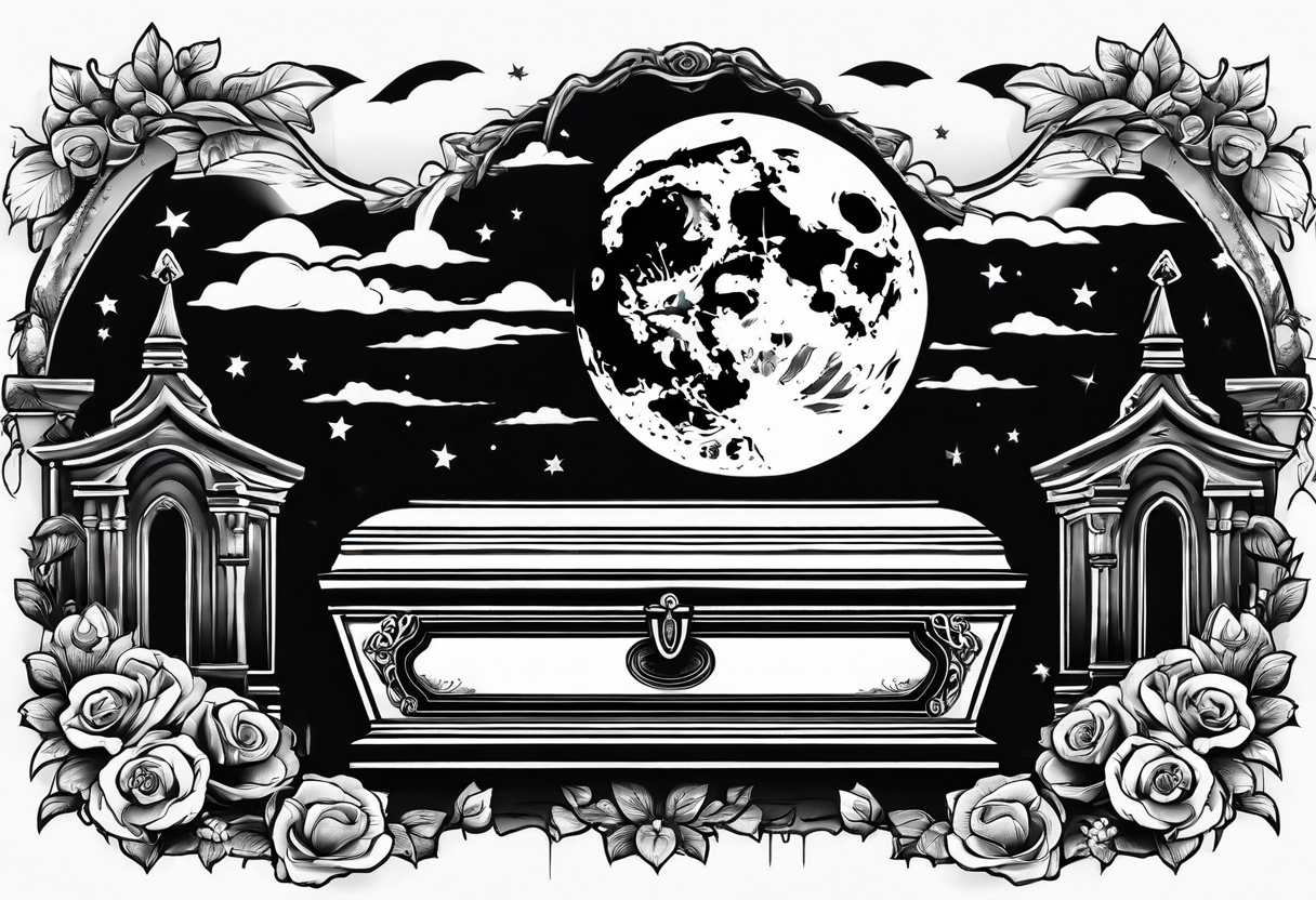 Coffin in graveyard with moon tattoo idea