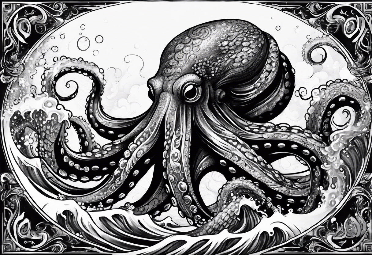 Octopus ten thousand leagues waves tattoo idea