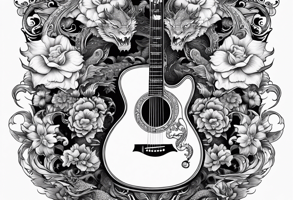 Guitar, flowers, dragon tattoo idea