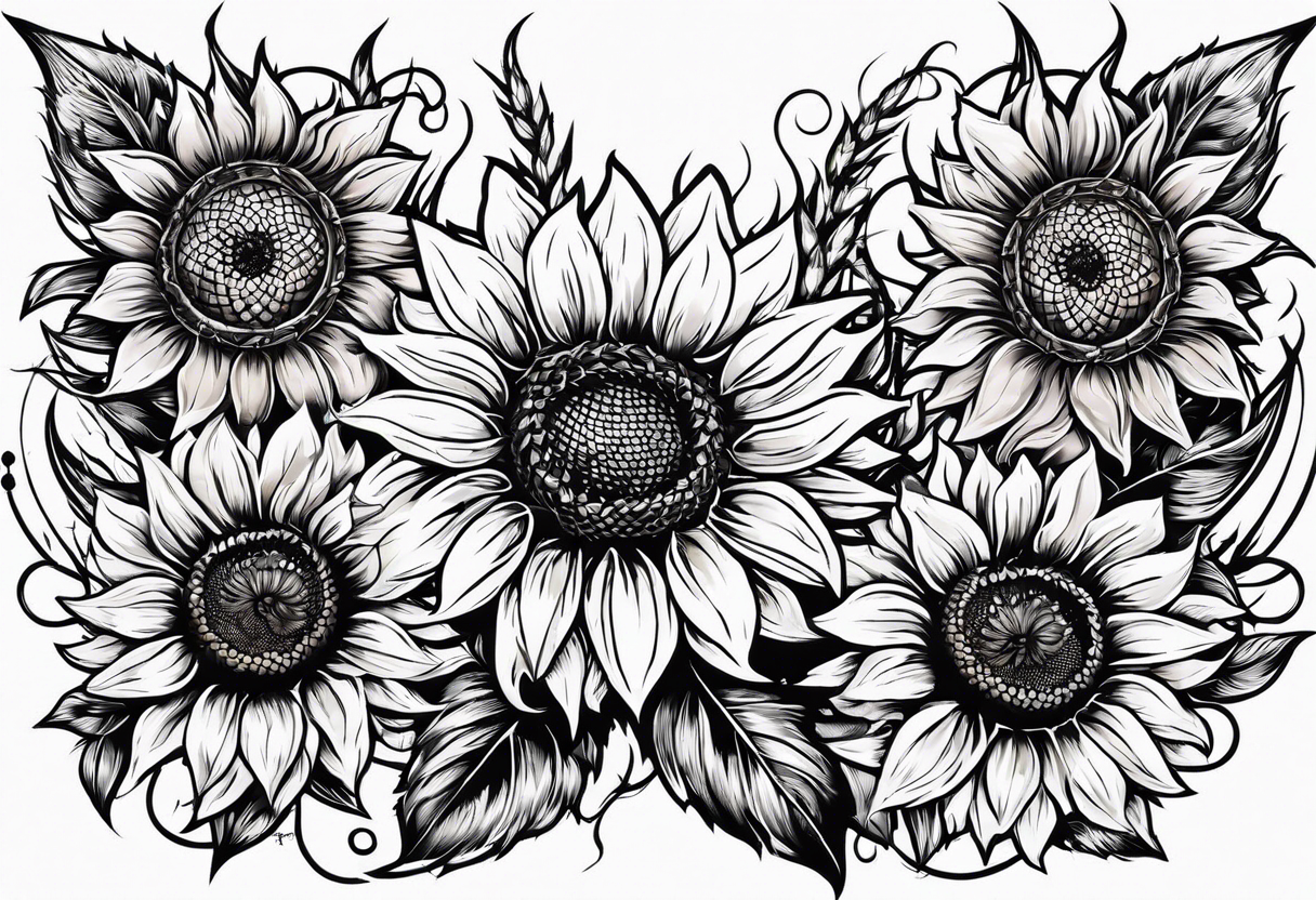 Sunflower, wheat, and barbed wire half sleeve tattoo idea