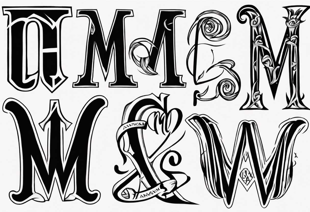 M handwriting tattoo letter design Royalty Free Vector Image