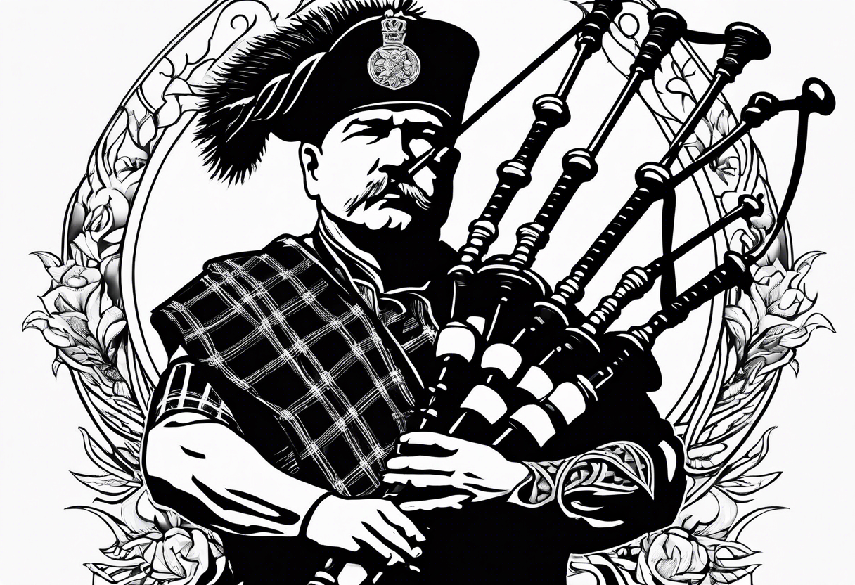 Scottish Bagpiper in  a kilt tattoo idea