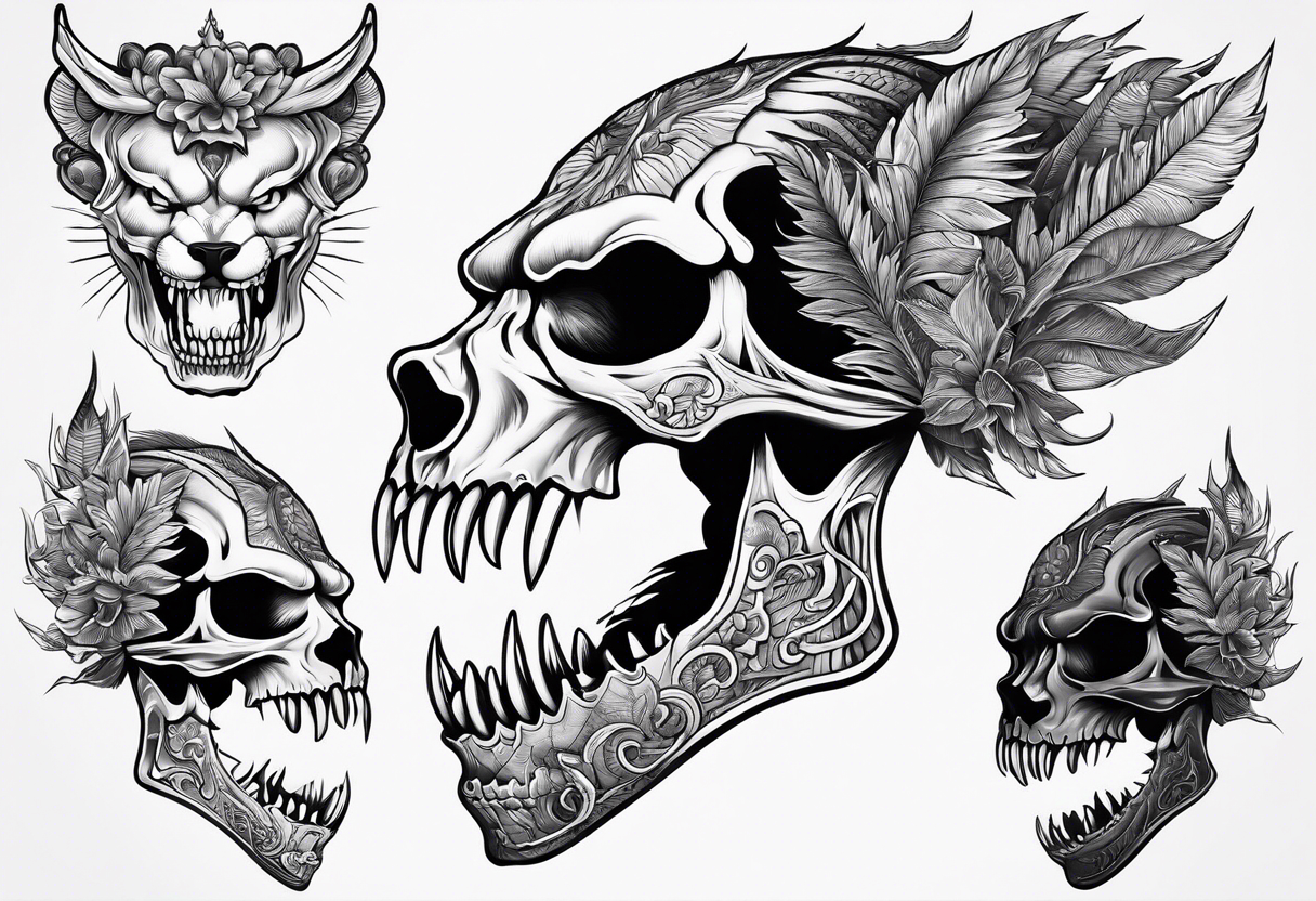 saber tooth body skeleton tattoo idea