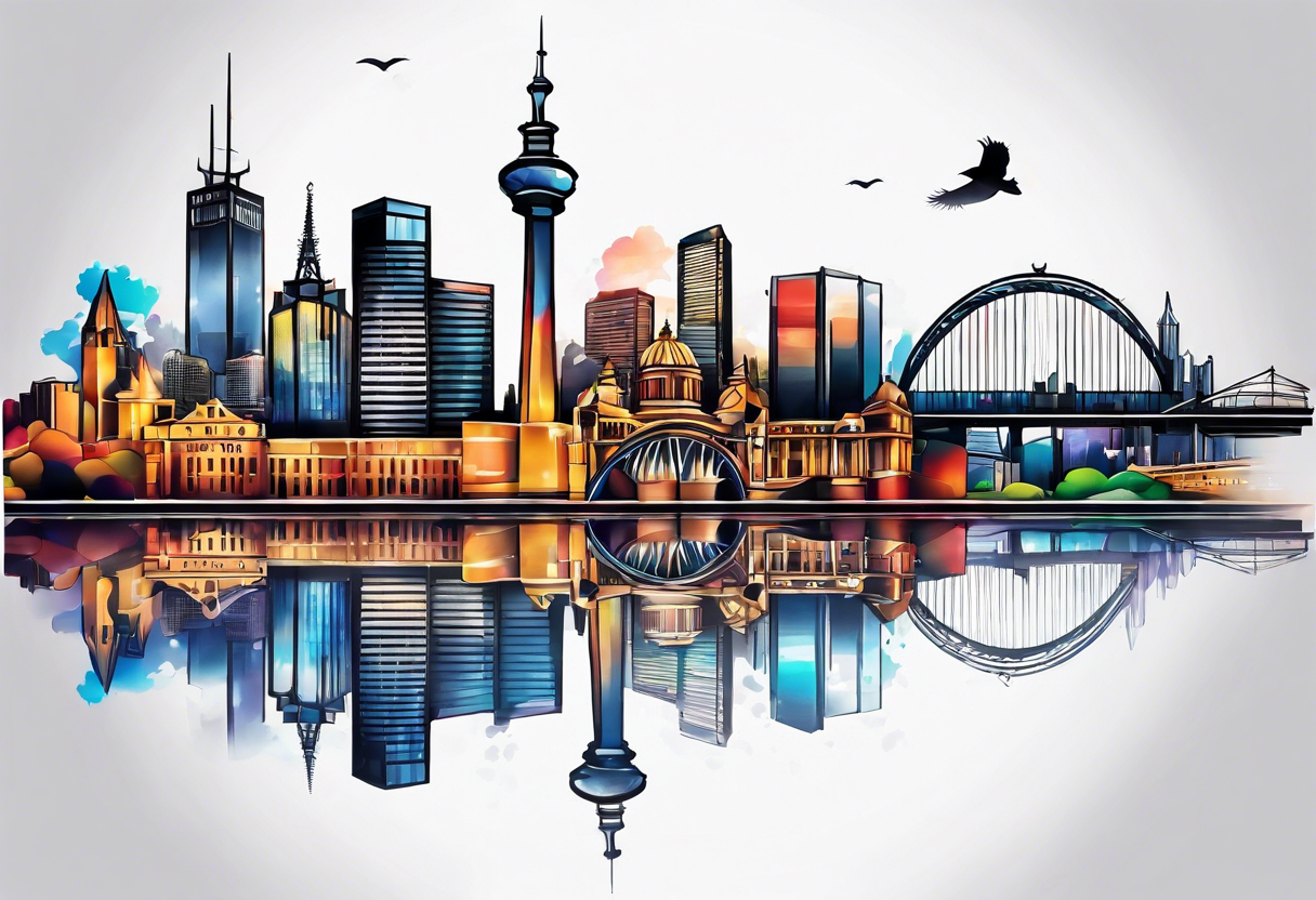 Melbourne Skyline with london skyline reflection tattoo idea