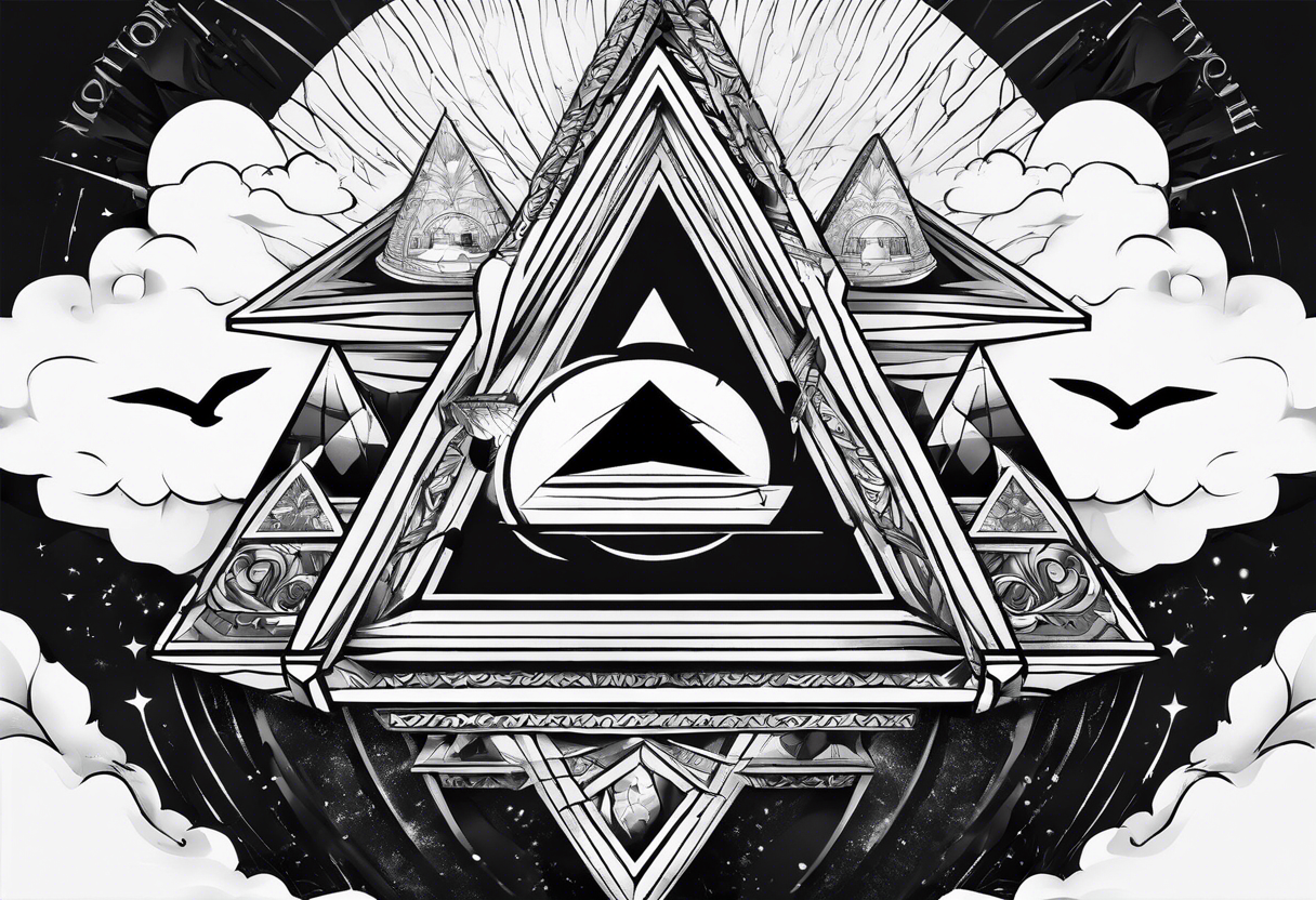 book with triangle portals floating above it tattoo idea