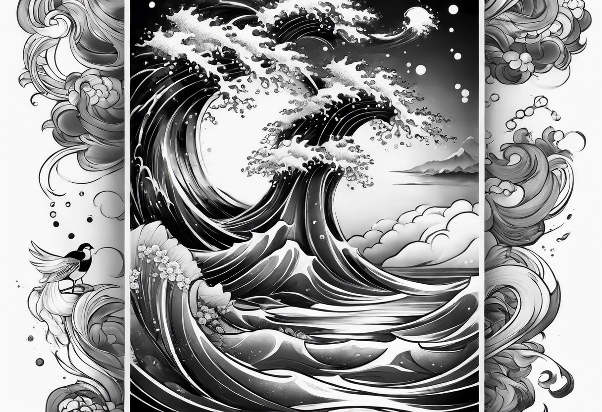 japanese sleeve tattoo with water elements tattoo idea