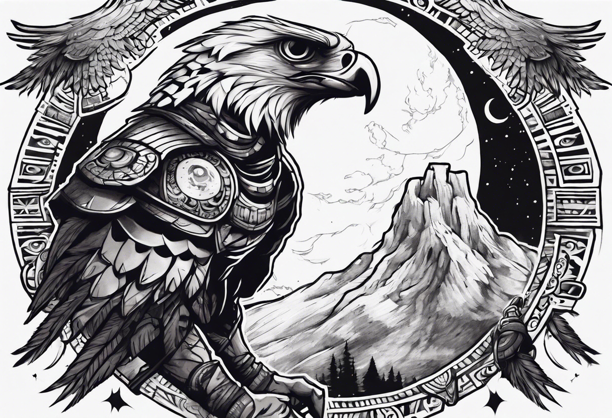 Blackwork Harpy Eagle At Night With Moonlight Tattoo Idea - BlackInk AI