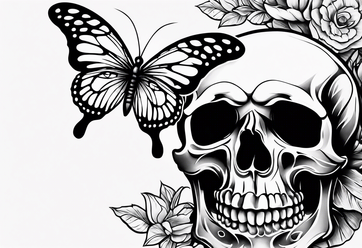 Small butterfly and skull tattoo idea