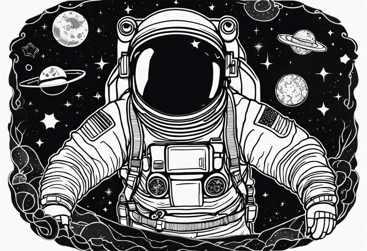 Astronaut fliegt durch den Cosmos sieht das Universum tattoo idea