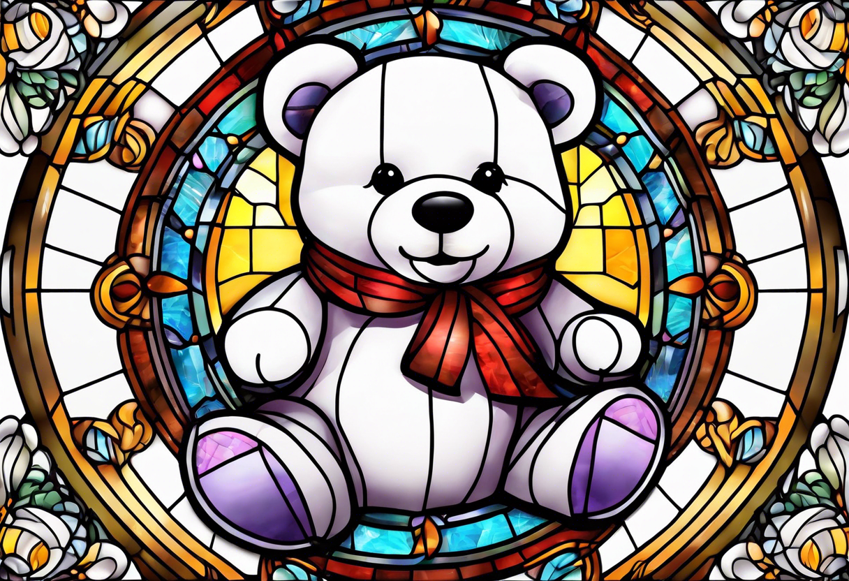 Cute teddy bear stained glass tattoo idea