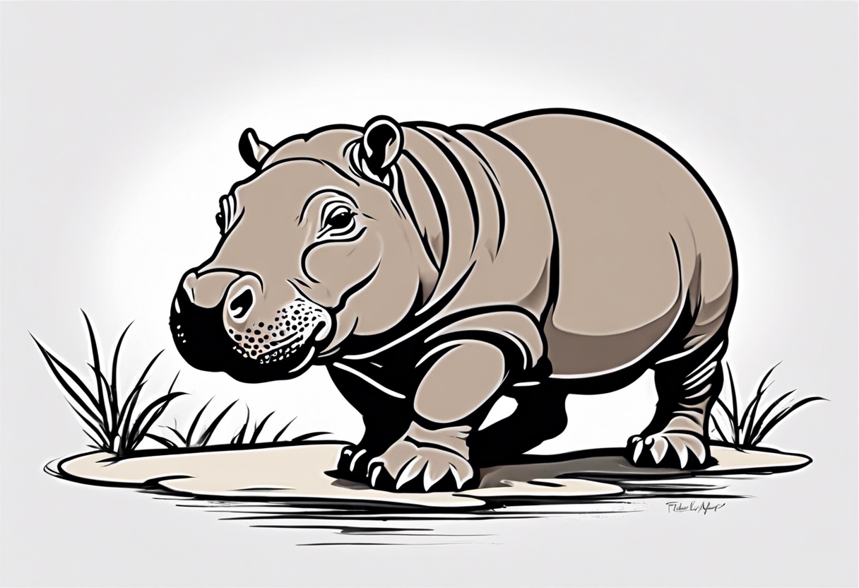 Baby hippo acting rough tattoo idea