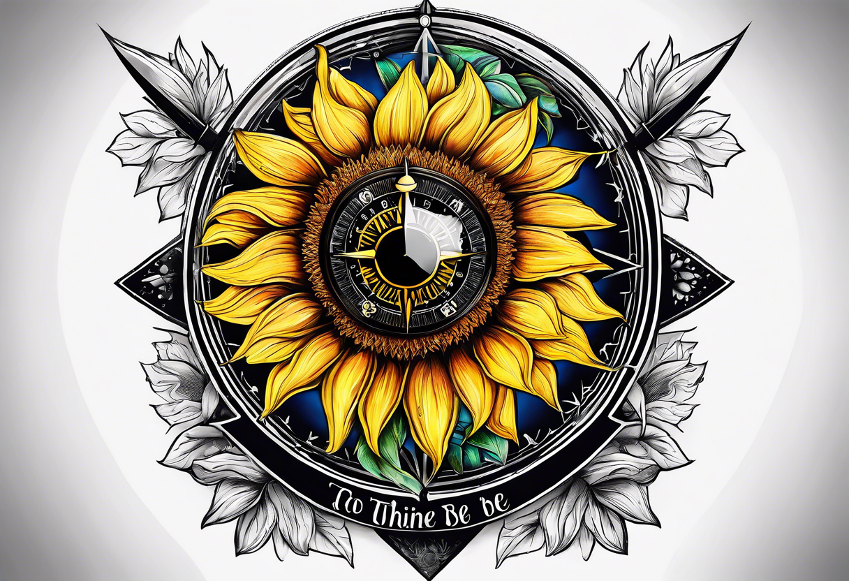 Sunflower and a compass, with the words "To Thine Own Self Be True" tattoo idea