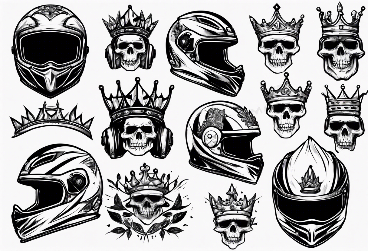 motorbike helmet with a crown on top tattoo idea