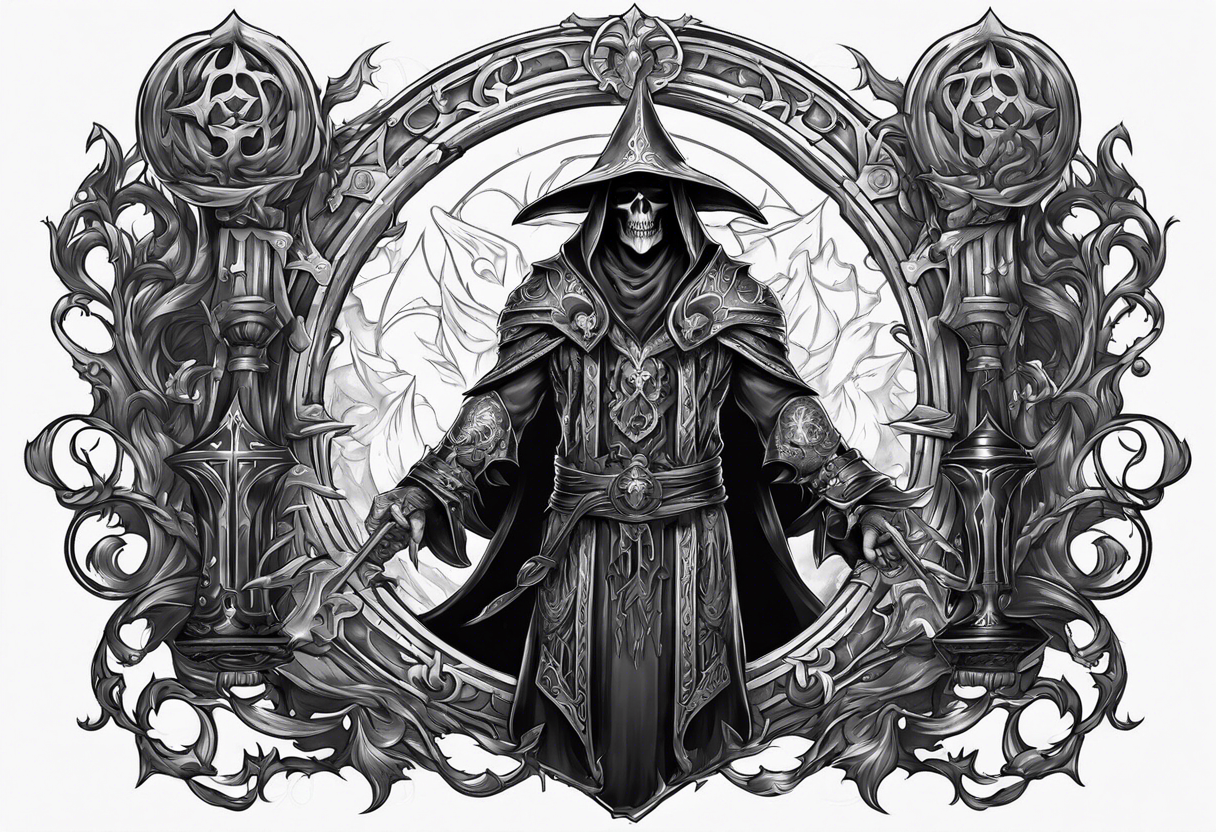 necromancer guy from diablo game small full body far tattoo idea