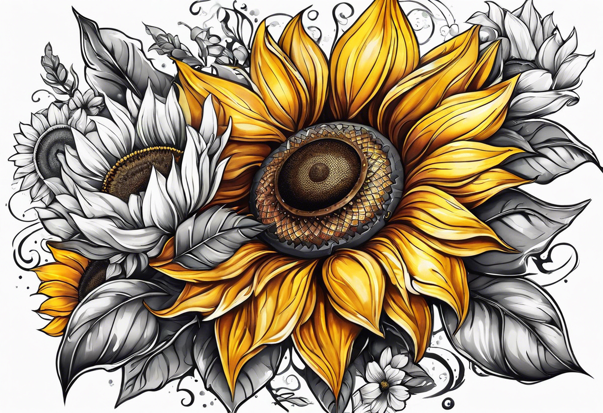 Sunflower viking sleeve tattoo idea