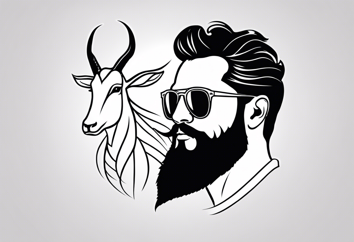 capricorn with beard and sunglasses tattoo idea