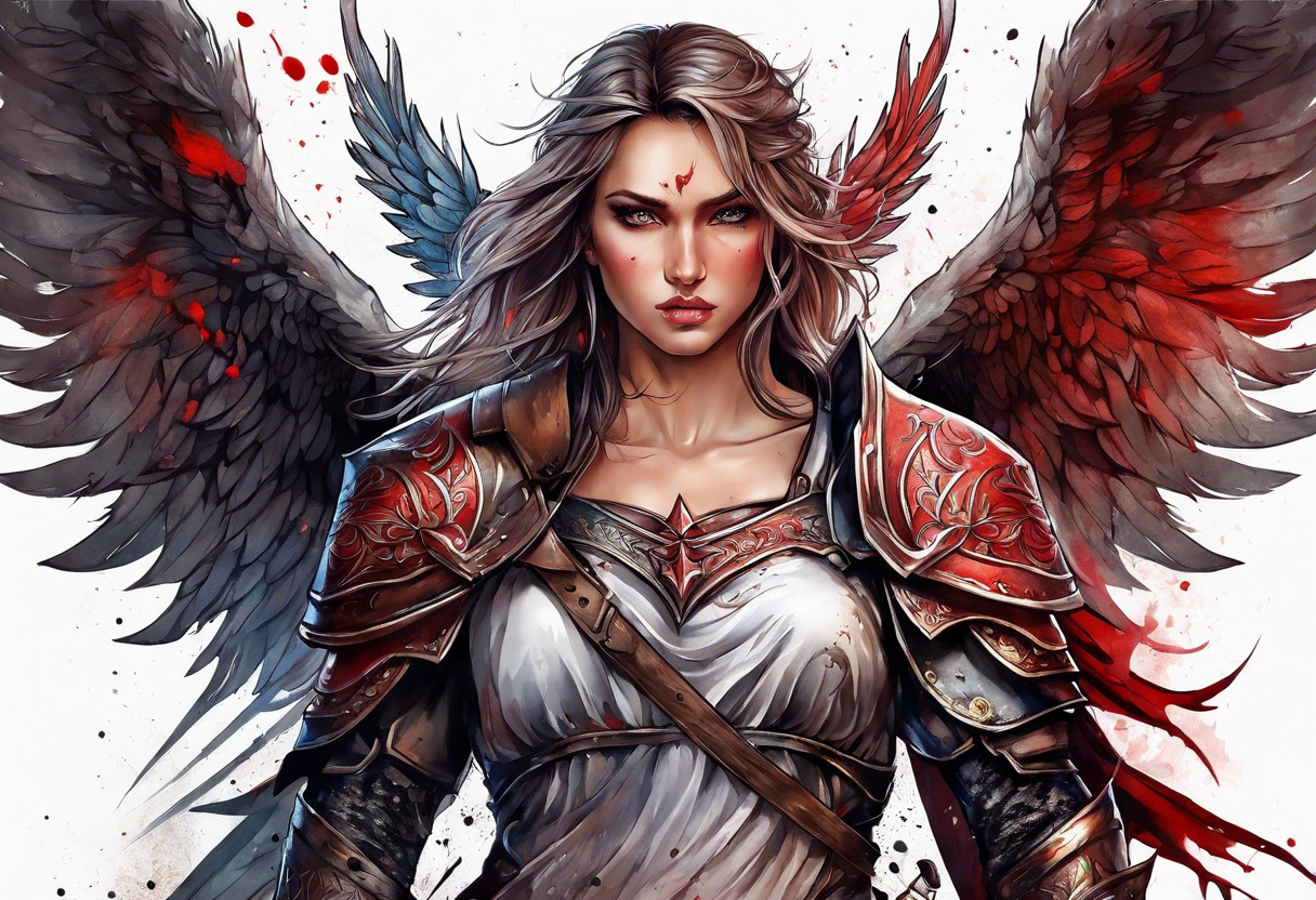 Angel warrior bloody tattoo idea