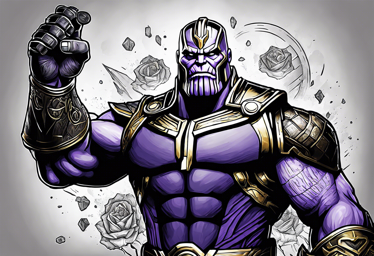 Thanos with gauntlet and quote that says “dread it. Run from it. Destiny arrives all the same” tattoo idea