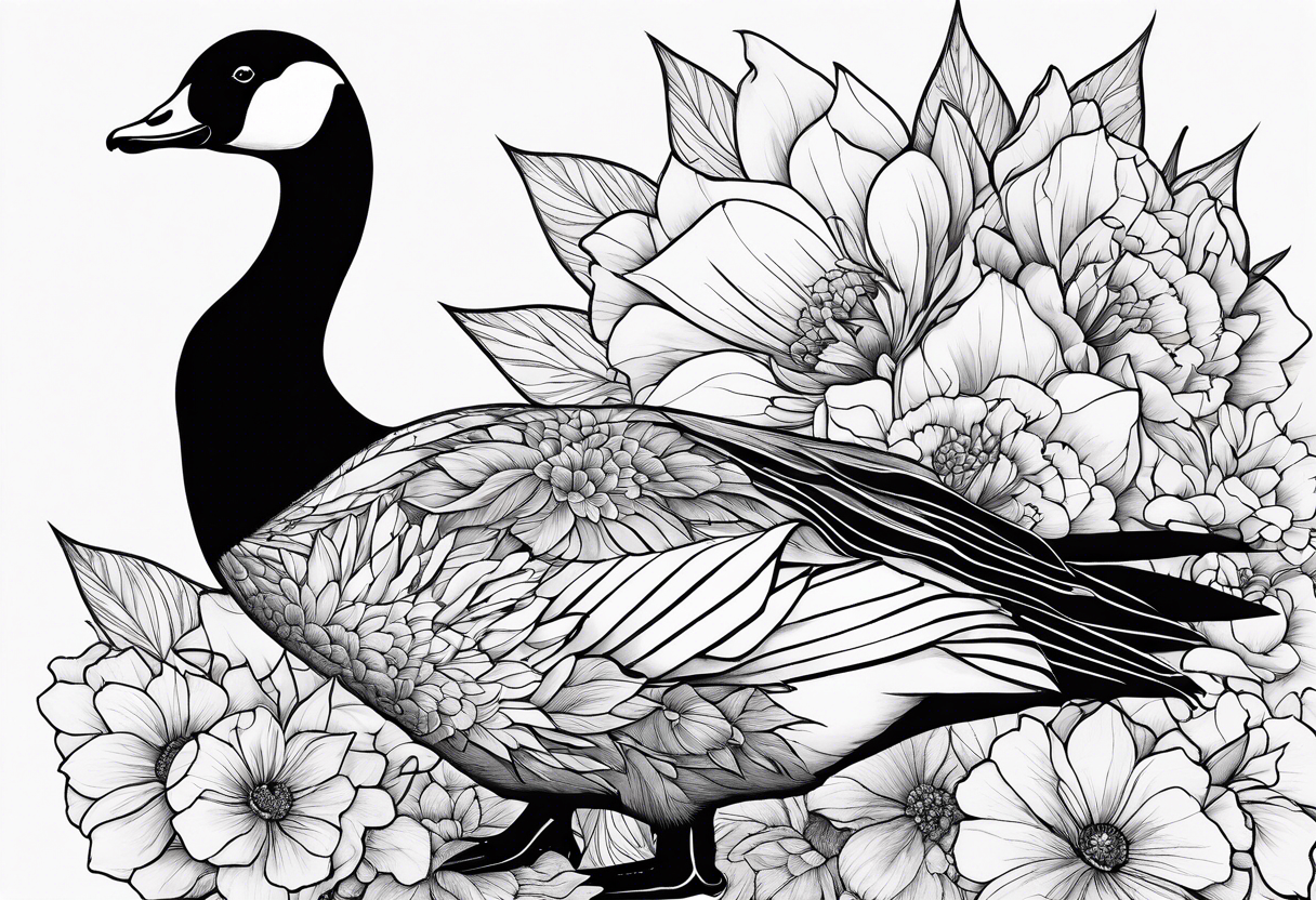 angry canadian goose with flowers side tattoo idea