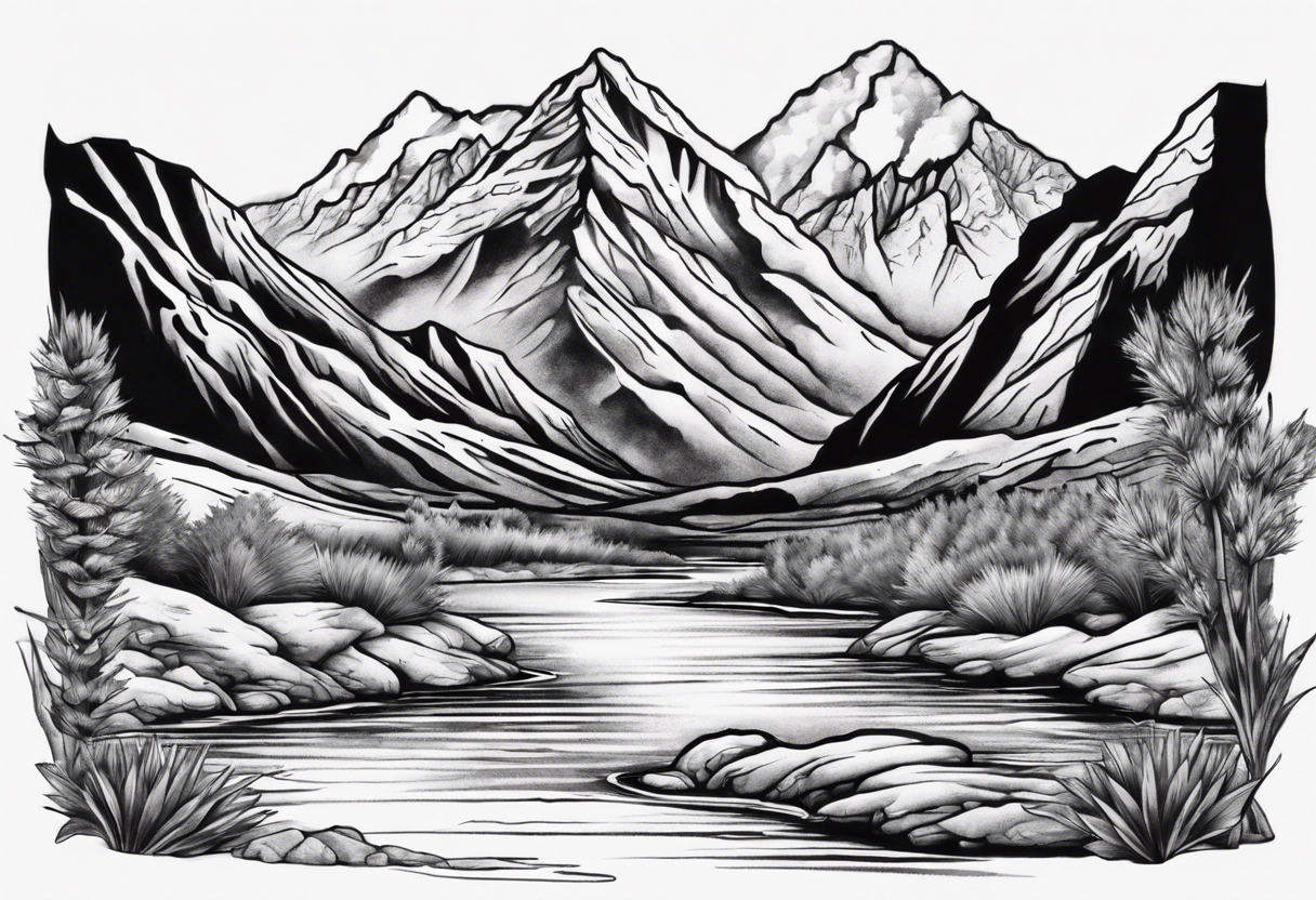 Colorado river with dramatic mountains behind tattoo idea