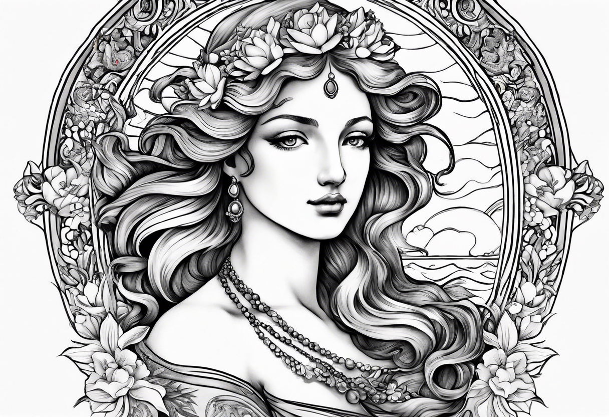 Full body goddess birth of Venus tattoo idea