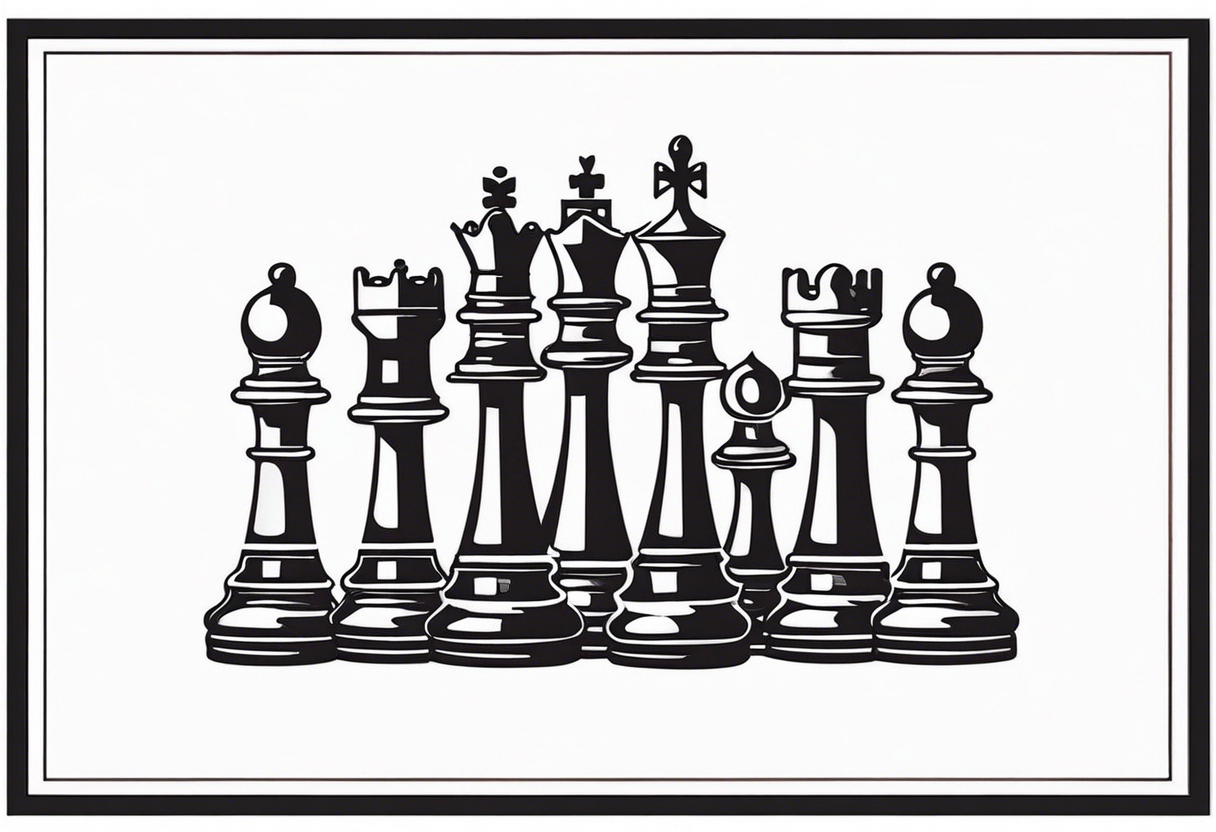 narrow rectangle strip made of chess queens and pawns holding hands tattoo idea