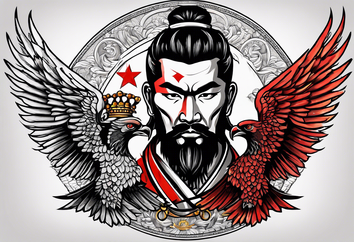 the seven virtues of bushido with Double headed Albanian eagle on his shoulder tattoo idea