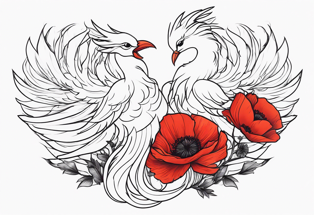 elongated pheonix holding red poppies in claw tattoo idea